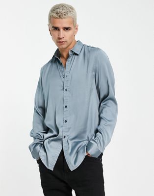 ASOS DESIGN satin shirt in dusky blue