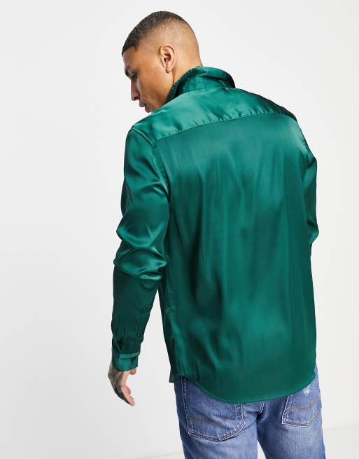 ASOS DESIGN satin shirt in forest green | ASOS