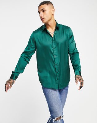 ASOS DESIGN satin shirt in forest green | ASOS