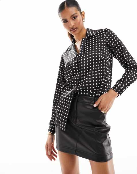 ASOS DESIGN satin shirt in spot print - view 1