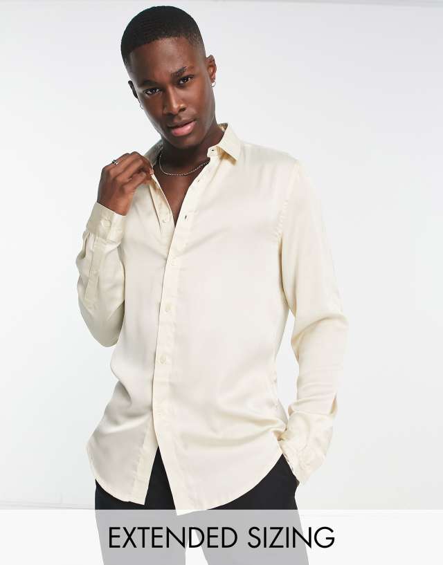 ASOS DESIGN satin shirt in stone