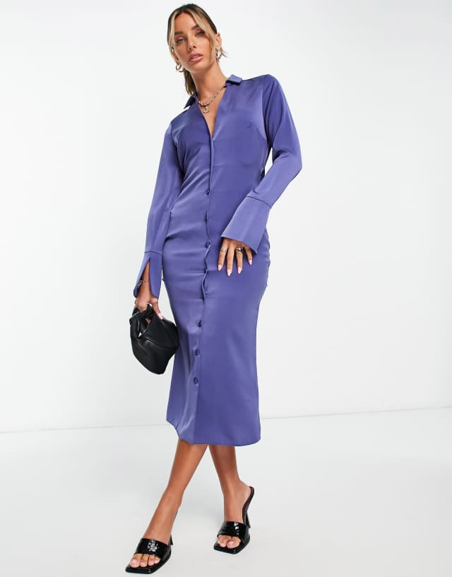 ASOS DESIGN satin shirt midi dress with cowl back detail