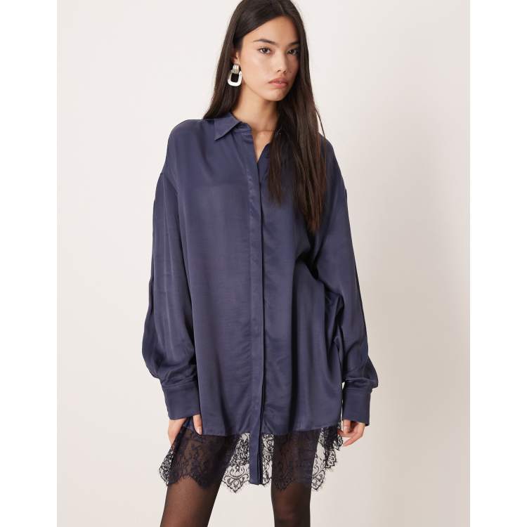 navy satin shirt dress Stella Shirt Dress | Dress