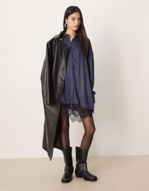 satin shirt mini dress Tangduner M Green Satin Shirt Dress Long Sleeve Button Mini Tie Chartreuse