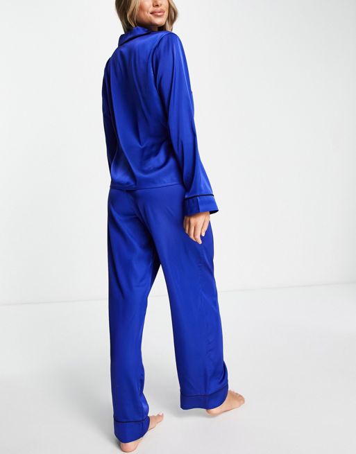 ASOS Newton Satin Jacquard Spot Shirt & Wide Leg Pajama Set