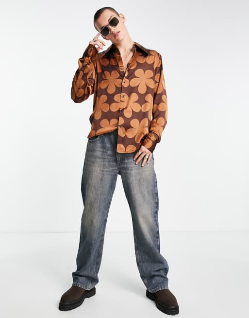 Printed Satin Men Funky Shirt, Half Sleeves, Party Wear