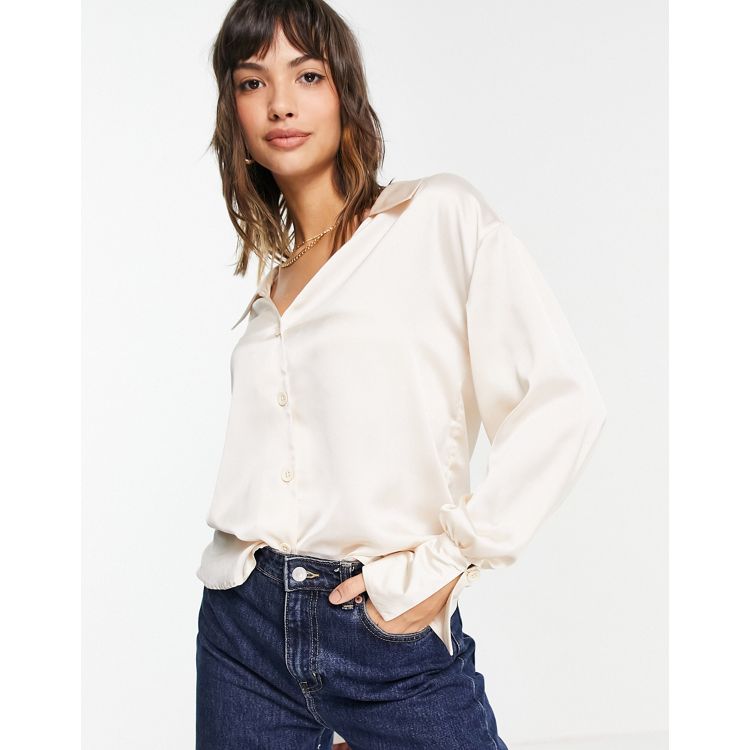 SATIN SHIRT WITH BOWS - Oyster-white