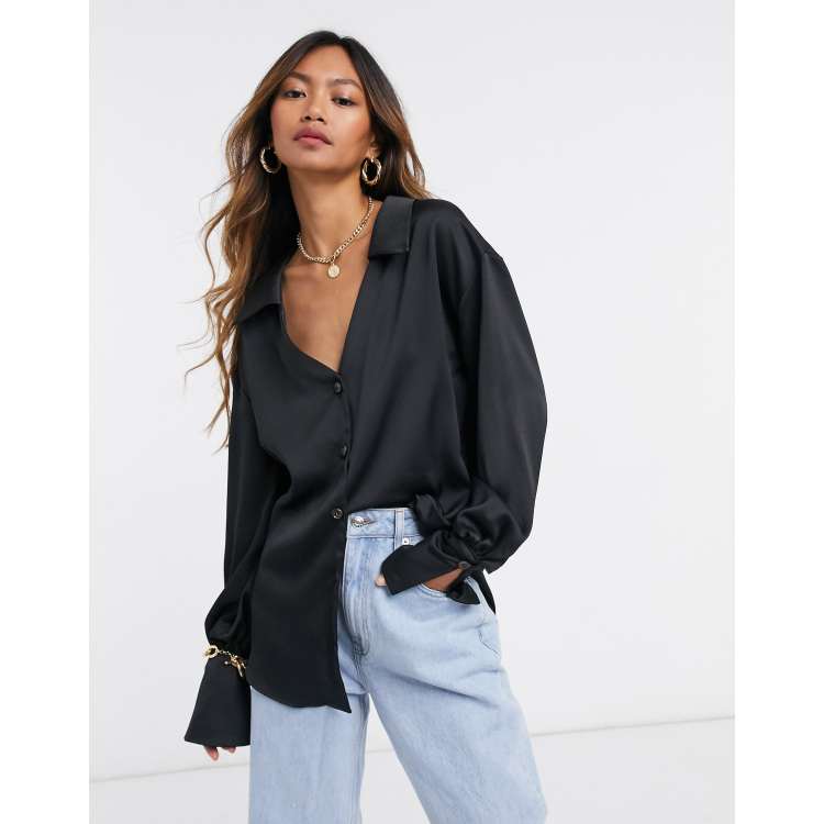 Satin black best sale button up