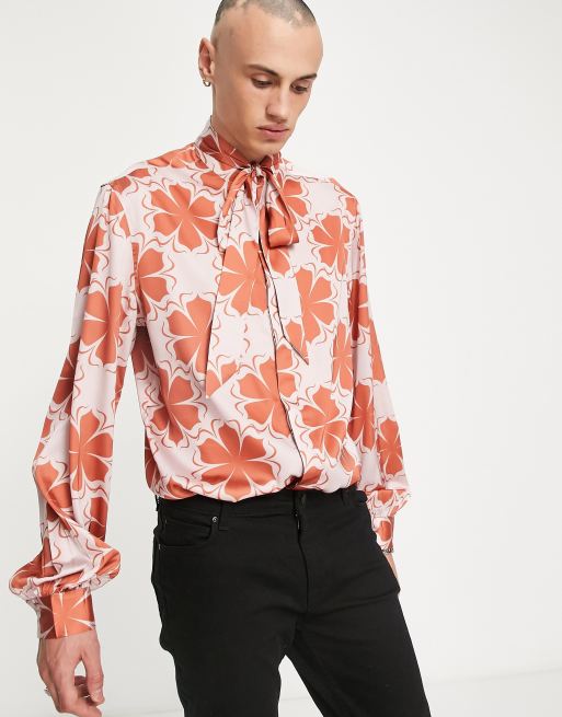 ASOS DESIGN satin shirt with pussybow tie neck and blouson sleeves