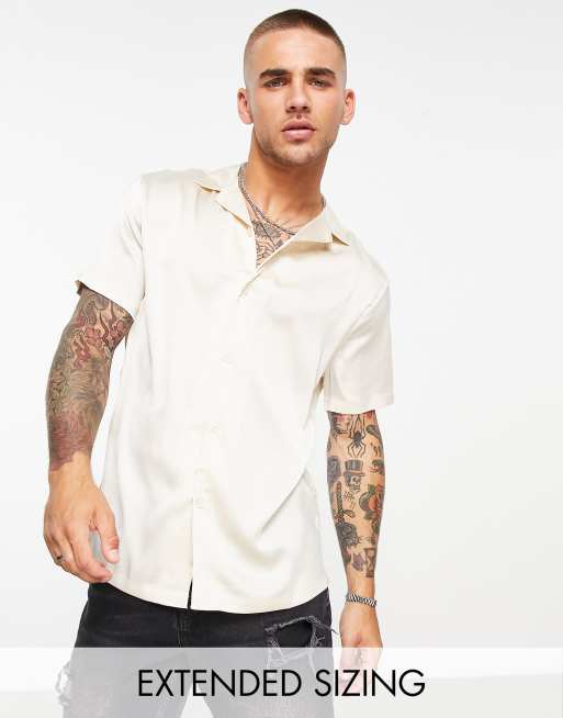 ASOS DESIGN satin shirt with revere collar in champagne | ASOS