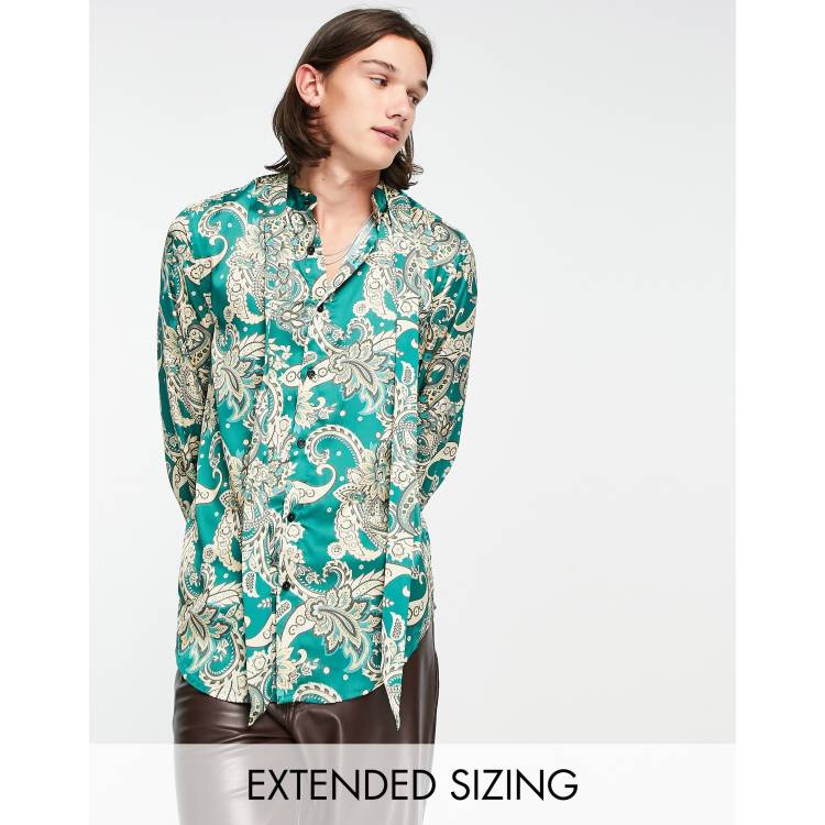 ASOS DESIGN satin shirt with tie neck and blouson volume
