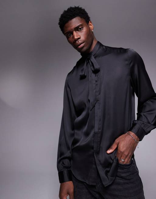  ASOS DESIGN satin shirt with tie neck and blouson volume sleeve 