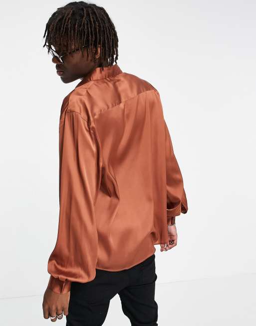 ASOS DESIGN longline oversized satin shirt in copper