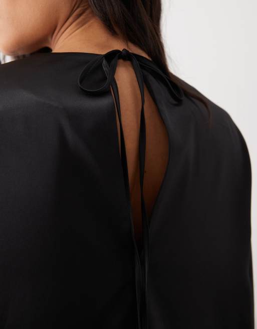 ASOS DESIGN satin short sleeve top in black, 3 of 4