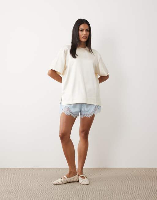 ASOS DESIGN satin short sleeve top in ivory, 2 of 4