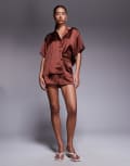 [ASOS DESIGN] ASOS DESIGN satin shorts in brown (part of a set) 16 brown