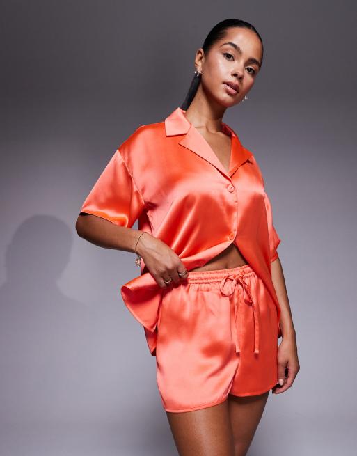 ASOS DESIGN satin shorts in coral (part of a set), 2 of 5