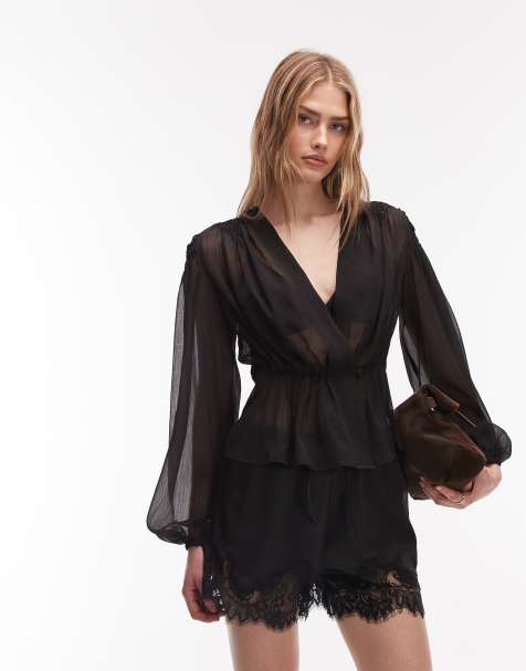 ASOS DESIGN – Satin-Shorts in Schwarz mit Spitzenbesatz - view 1