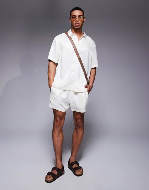 ASOS DESIGN satin shorts in short length in cream (part of a set)