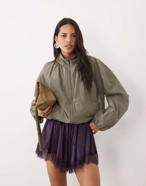 ASOS DESIGN satin shorts med løbesnor i taljen og blonder i lilla - view 1