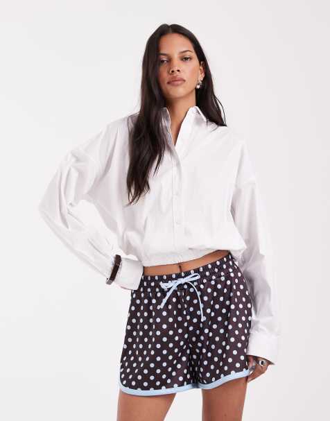 ASOS DESIGN satin shorts med prikker i blå mix - view 1