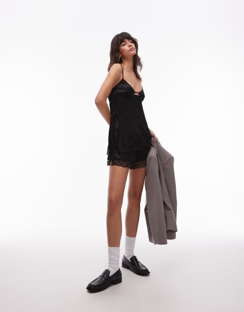 ASOS DESIGN satin shorts with lace trim - view 1