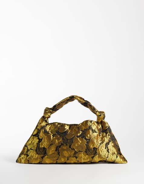 ASOS DESIGN satin shoulder bag with knot handle in jacquard - view 1