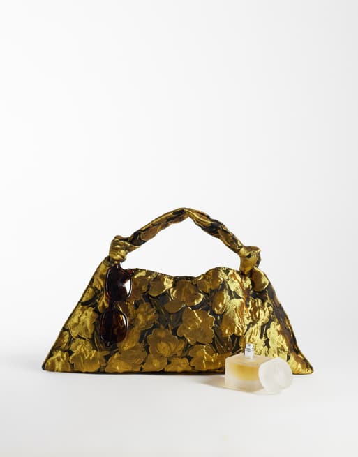 ASOS DESIGN satin shoulder bag with knot handle in jacquard, 2 of 4