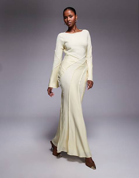 knee length dresses for ladies Satin Wedding Dress - Off Shoulder Wedding Dress with High Slit