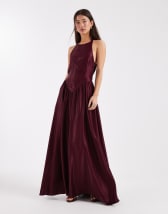 Miss Selfridge chiffon and lace cami maxi dress in oxblood