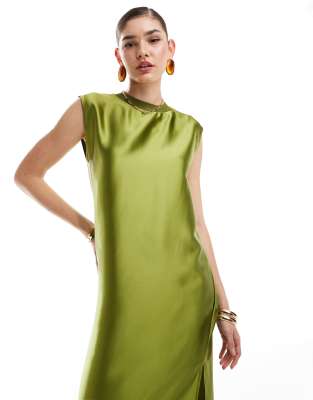 ASOS DESIGN satin sleeveless oversized midi t-shirt dress in chartreuse |  ASOS