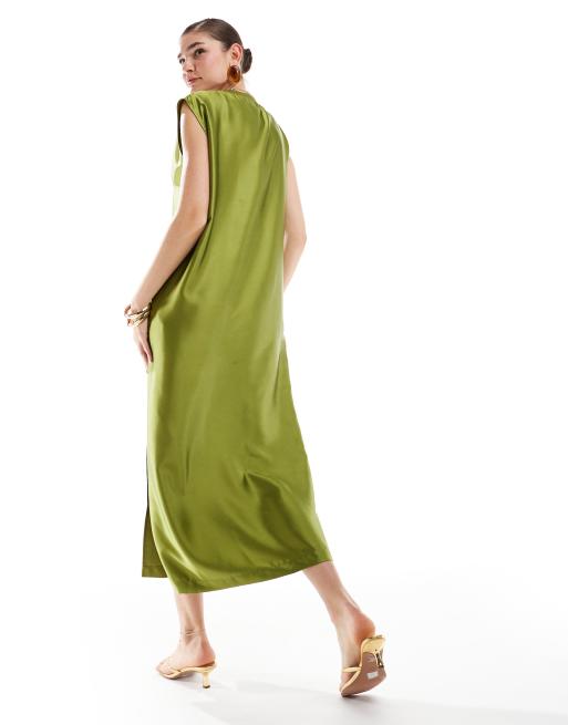 ASOS DESIGN satin sleeveless oversized midi t-shirt dress in chartreuse |  ASOS