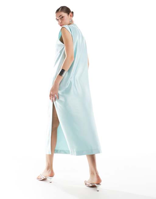 ASOS DESIGN satin sleeveless oversized midi t-shirt dress in icy blue | ASOS