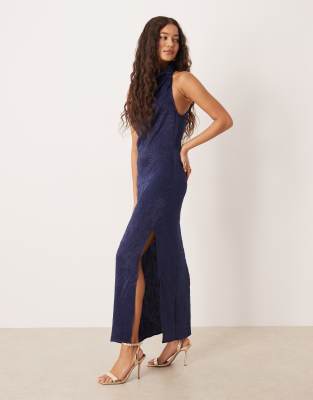 Asos Design Satin Sleeveless Quarter Zip Maxi Dress In Blue