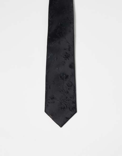  ASOS DESIGN satin slim tie with pattern in black