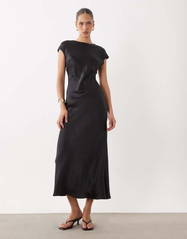 vans with homecoming dress ASOS DESIGN satin slip maxi cap sleeves in black menu: clothing