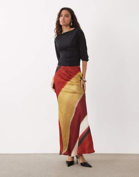 ASOS DESIGN satin slip maxi skirt in stripe set - view 1