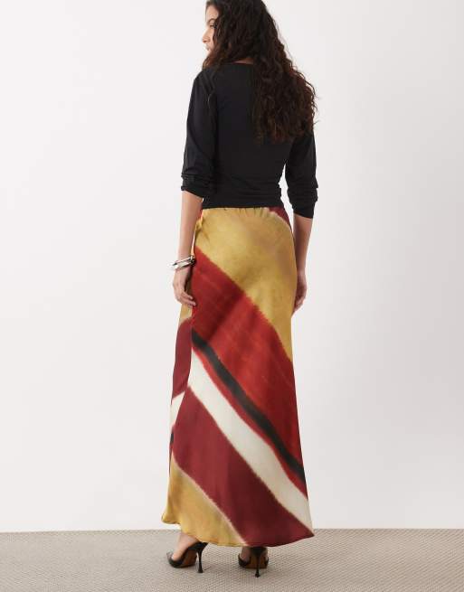 ASOS DESIGN satin slip maxi skirt in stripe set, 3 of 5
