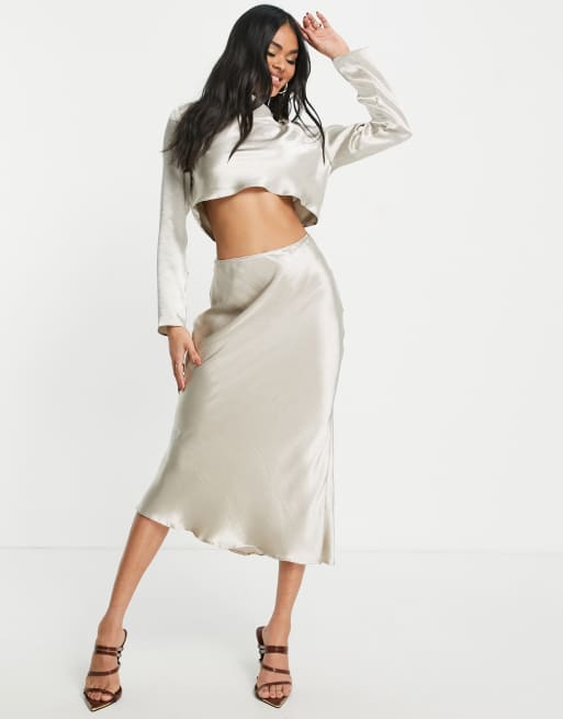 ASOS DESIGN satin slip midi skirt in silver part of a set