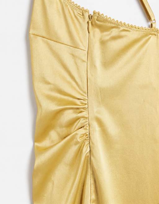 ASOS DESIGN satin slip mini dress in ochre, 8 of 8