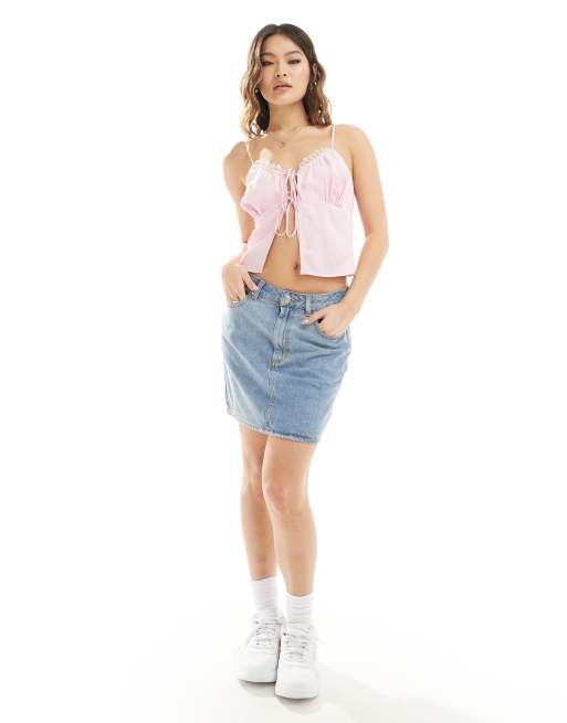 ASOS DESIGN satin split front cami top in soft pink | ASOS