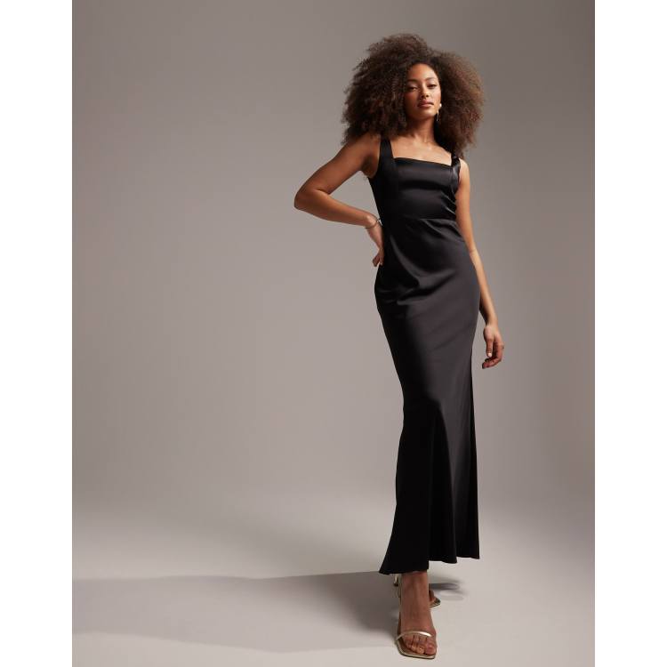 TODAYFUL Squareneck Satin Dress 黒36 Squareneck Satin Dress（マキシ丈/ロングワンピース