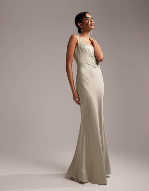 ASOS DESIGN satin square neck maxi dress in champagne  - view 1