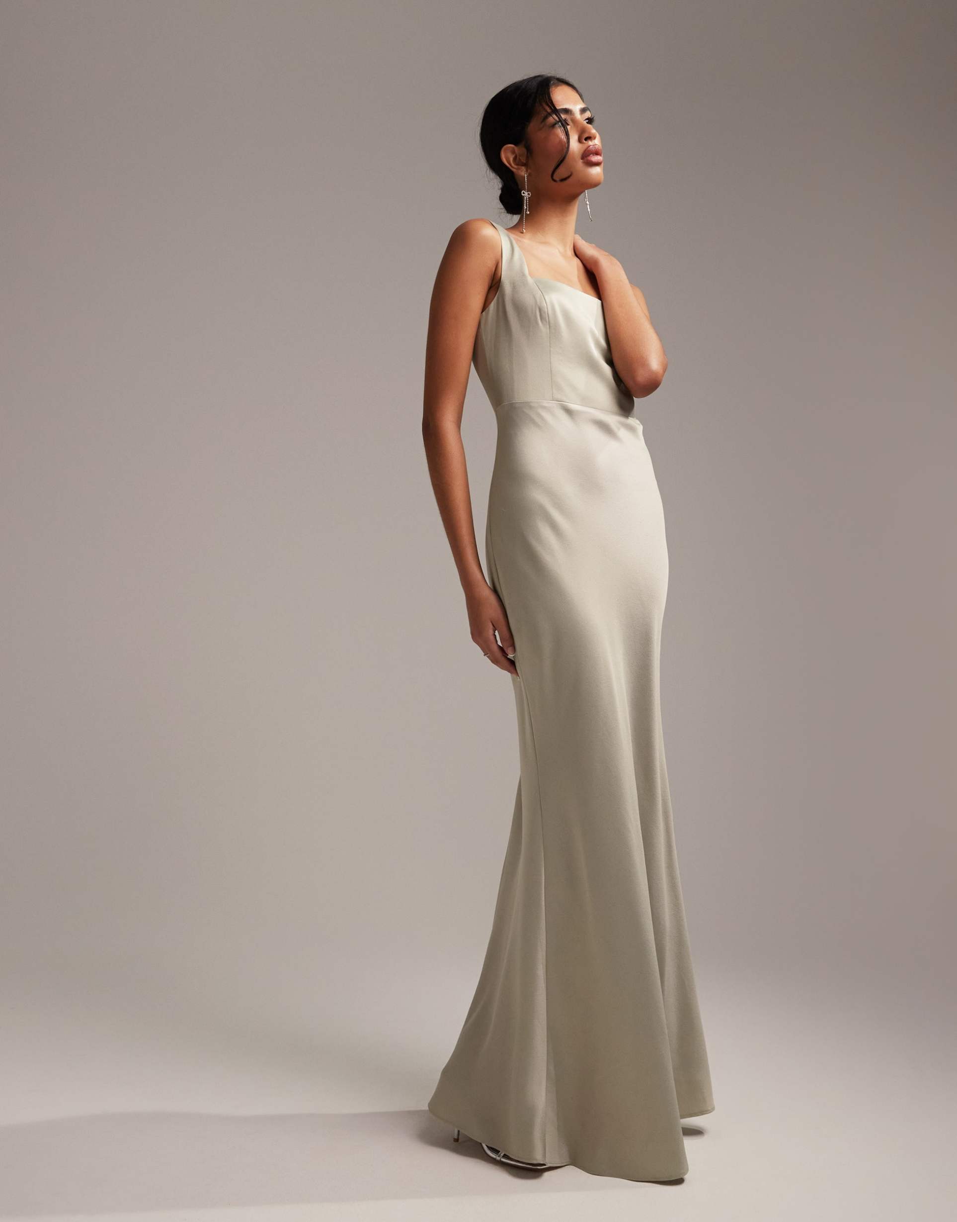 asos design satin square neck maxi dress in champagne