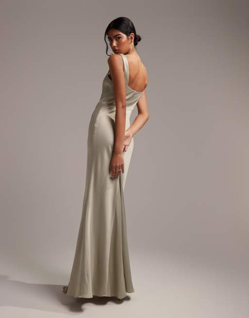 ASOS DESIGN satin square neck maxi dress in champagne 