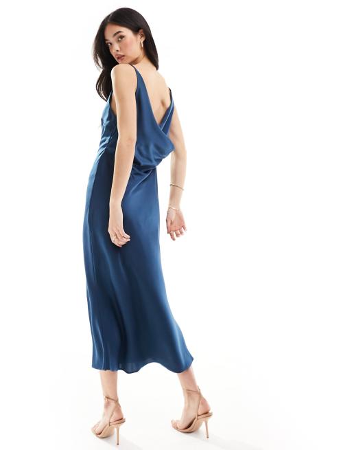 ASOS DESIGN satin bandeau midi dress with cowl back in navy