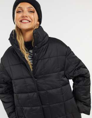 black square quilted puffer coat