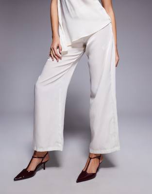 Asos Design Satin Straight Leg Pants In White