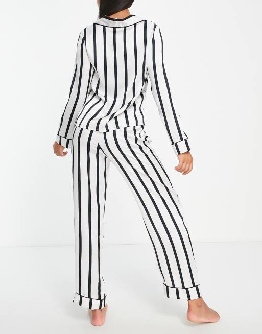 Black and white striped pajama set hot sale