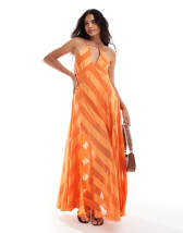 ASOS DESIGN racer strappy maxi dress with draped skirt in terracotta 
